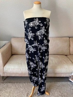 LASANA Stylisher Damen Jumpsuit 40 Schwarz Beige gemustert Baumwolle trägerlos - Bild 1 von 4