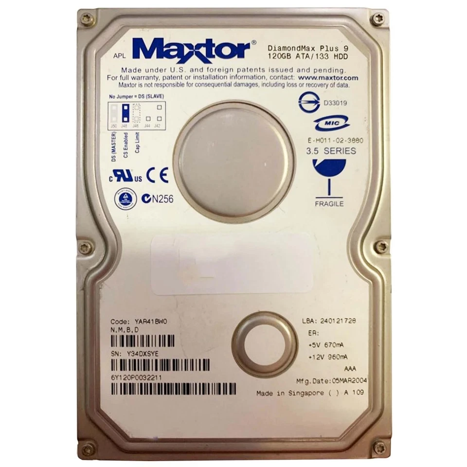 Hard Disk HDD Drive IDE PATA 3.5" 120GB Maxtor YAR41BW0 Computer Refurbished - Image 1 of 1