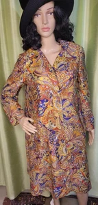 RARE Vtg 60s Aquanala Mod multi color paisley swing style rainwear coat sz M - Picture 1 of 16