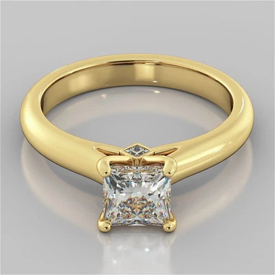 Lab-Created 1.45 Ct Princess Cut White Diamond Wedding Ring 14K Yellow Gold FN - Image 1 of 4