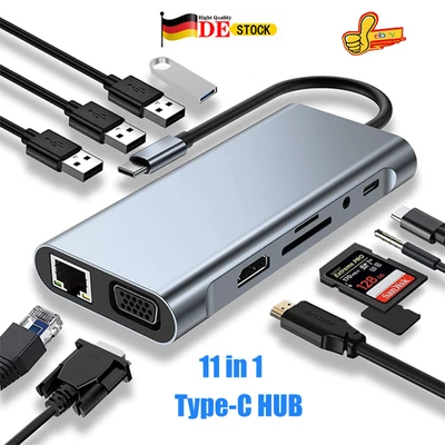 11in1 Dockingstation USB-C Lemorele Adapter Display 4K-HDMI USB 3.0 RJ45 SD - Bild 1 von 4