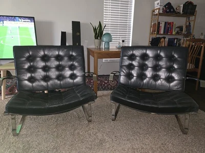 Par de sillones Tugendhat negros vintage de Mies van der Rohe para Knoll años 60 Foto 1 de 4