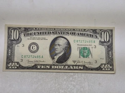 VINTAGE RARE ALMOST UNC 1969 B SERIES $10 DOLLAR BILL C87272485A, PHILADELPHIA - Image 1 of 4