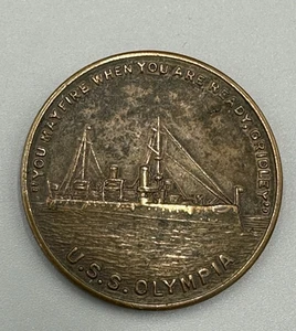 USS OLYMPIA BATTLE SHIP Manilla ADMIRAL DEWEY's Flagship Propeller TOKEN Medal - Imagen 1 de 2