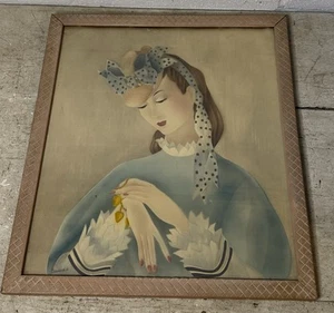 Vintage Bernard Picture Company Art Deco Beautiful Woman Lady Print Framed - Picture 1 of 9
