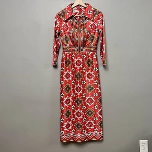 Vintage 60er Lord & Taylor Schneeflocke/geometrisches langes Kleid mit langen Ärmeln Größe 11 - Bild 1 von 13