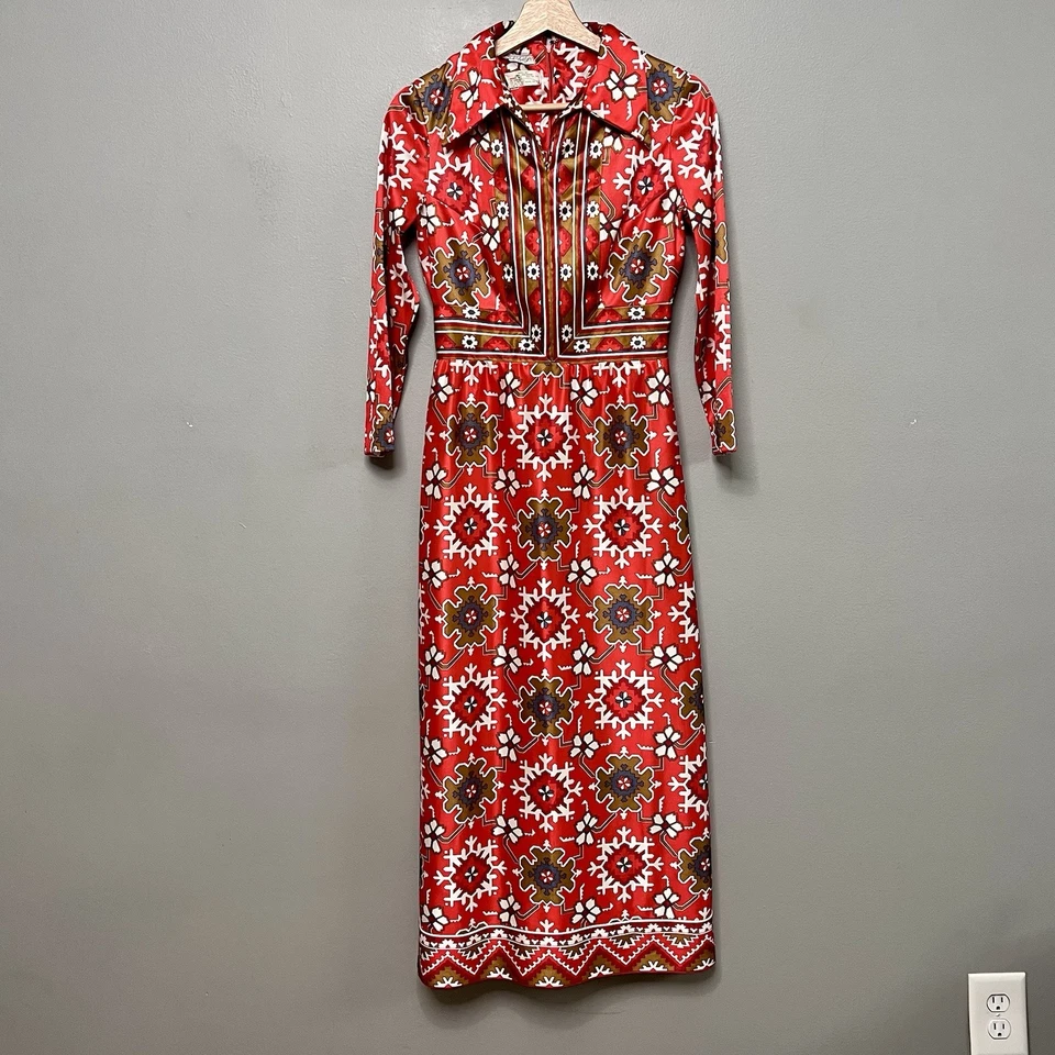 Vestido largo geométrico/copo de nieve Lord & Taylor años 60 de colección con mangas largas talla 11 Foto 1 de 4