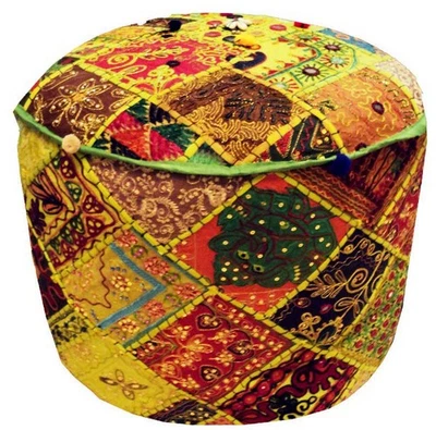 24" KUTCH FOLK DÉCOR OTTOMAN POUF BENCH FOOTSTOOL POUFFE PILLOW CHAIR COVER - Image 1 of 4
