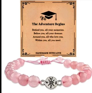 Rose Quartz Graduation Gift Adjustable Bracelet With A Positive Message Card - Picture 1 of 1
