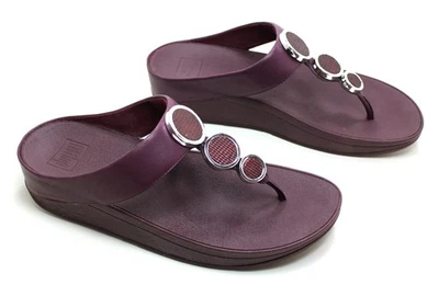 FitFlop Halo 深梅带闪亮皮革丁字裤女式 9 码上好 FF614 — 第 1/4 张图片