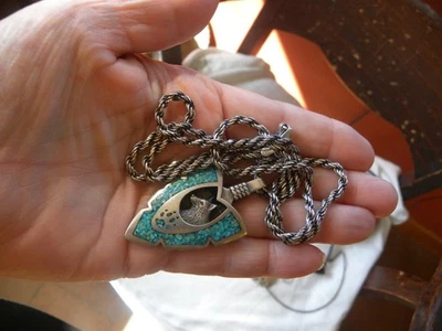 Collar TURQUESA PLATA ESTERLINA PUNTA DE FLECHA LOBO SOLITARIO COLGANTE CADENA Foto 1 de 4