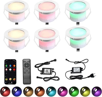 6 x RGBWW WiFi/BT LED projecteur encastré au sol extérieur projecteur au sol Led Spot terrasse - Photo 1/4