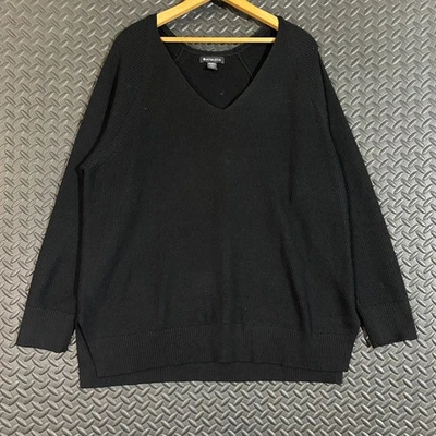 Suéter Athleta Talla XL Hannover Cuello en V Negro Mezcla Lana Merino Raglán Acanalado Foto 1 de 4