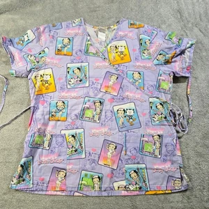 Betty Boop Women’s Large Short Sleeve Scrub Top w Ties VTG Nurse Lavender - Picture 1 of 9