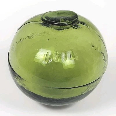 Винтажный японский выдувное стекло рыболовства поплавок ~ лимон оливковый зеленый ~ толщиной ~ 3,25" - Изображение 1 из 4