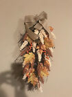 NEW Fall leaves swag burlap bow 24" length seed beads wall decor