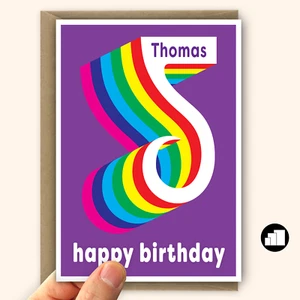 Personalised 5th happy birthday card for boy for girl edit name 5 bday rainbow - Bild 1 von 10