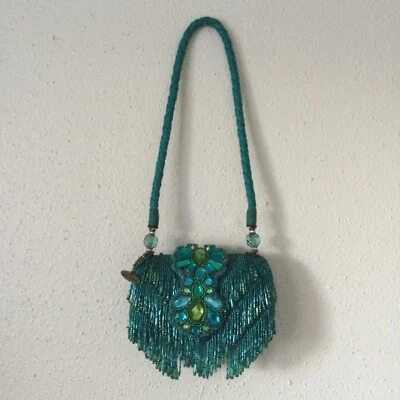 Mary Frances Heavily Beaded Purse Evening Bag Retired Turquoise Blue Green - Image 1 of 4