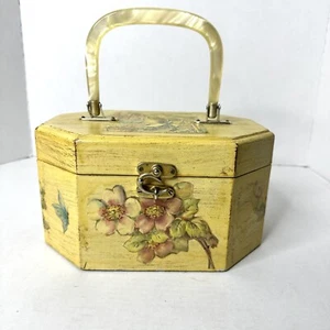 Vintage Decoupage Holly Hobbie Handtasche Schminkkoffer Aufbewahrungsbox Lack Achteck - Bild 1 von 19