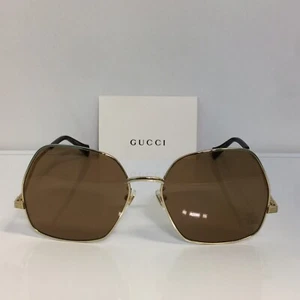 NIB Gucci GG0972S 002 Gold Large Metal Woman Sunglasses - Picture 1 of 7