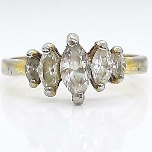Deco 1.10ctw Diamond Cut White Sapphire 14K Yellow Gold Silver Ring Size 9