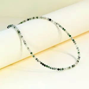 2-3MM Moss Agate Faceted Round Gemstone Beads Minimalist Women Necklace 18" - Picture 1 of 12