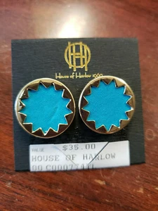 House of Harlow 1960 Gold-Tone Teal Sunburst Button Earrings SIGNED - NWT Defect - Picture 1 of 3