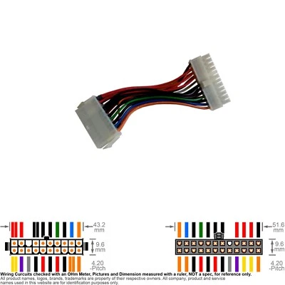 Cable Internal DC Power Supply ATX Converter 20-pin to Mother Board 24-pin  5.5" - Image 1 of 2