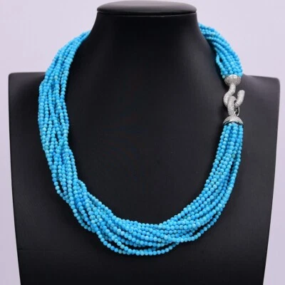 Collar Gargantillas 19" 14 Filas Natural Azul Turquesa Facetado Piedra Redonda Cuentas Foto 1 de 4