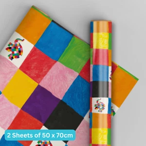 Papel de envolver cumpleaños | Elmer el elefante 2 hojas y 2 etiquetas | Envoltura de regalo para niños - Imagen 1 de 4