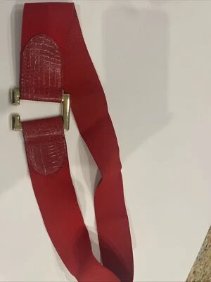 Vintage, Authentic 80’s Red Elastic Belt With Gold Enclosure - Image 1 of 4