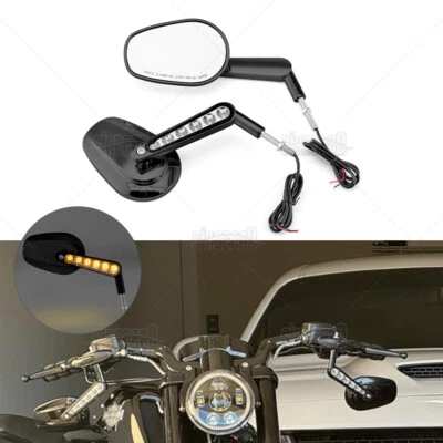 Espejos retrovisores laterales negros con señales de giro LED para Harley Davidson Street Glide Bob Dyna Foto 1 de 4