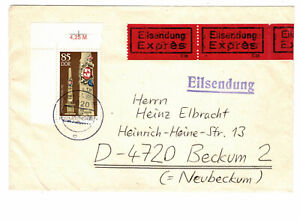 DDR schöner Eilbrief 2856 Eck-OR EF Halle 28.2.86 nach Beckum, Postmeilensäulen