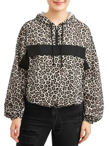 No Boundaries Junior Girls' Leopard Print Hooded Windbreaker Jacket 11-13 Large - Picture 1 of 4