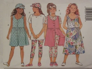 OOP BUTTERICK 3393 Mädchen Kleid n 2 Längen Tops Leggings & Kappe MUSTER 7-8-10 UC - Bild 1 von 3