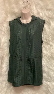 NWT - Nanette Lepore Dk Olive Embroidered Eyelet Drawstring Hooded Vest - Picture 1 of 5
