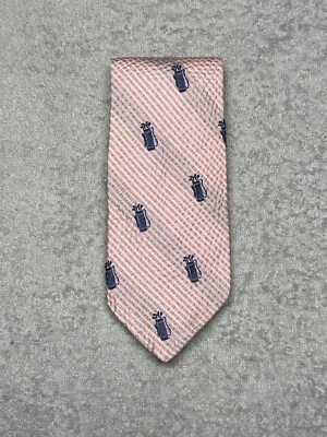 Mark Pendleton Tie Men’s Silk Seersucker Golf Bag Print Pink Blue Slim 3.25” in - Image 1 of 4