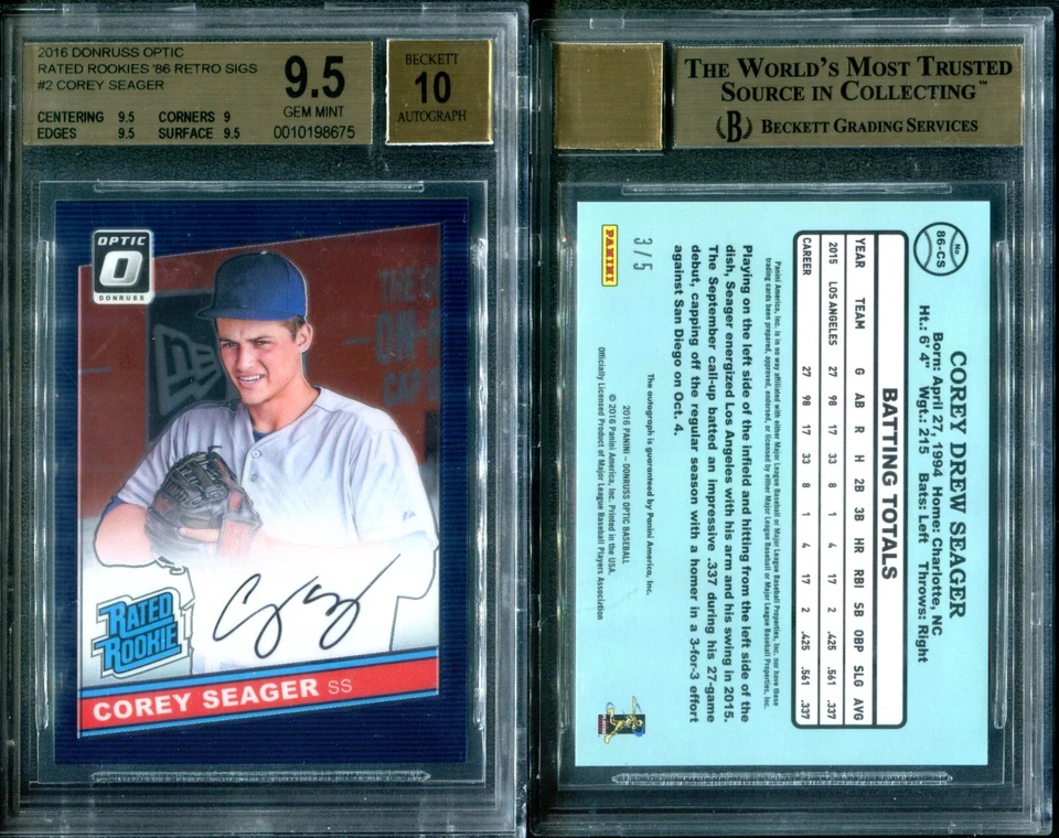 BGS 9.5 2016 Optic Rated Rookies '86 Retro Signatures Corey Seager /5 - Image 1 of 1