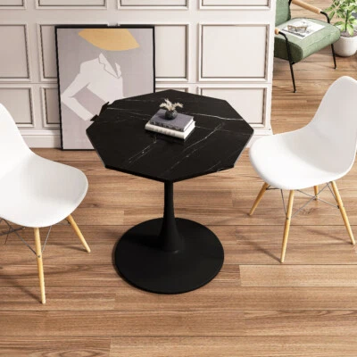 31.50"Modern Hexagonal Dining Table Kitchen Balck Marble MDF Tabletop Metal Base - Image 1 of 4