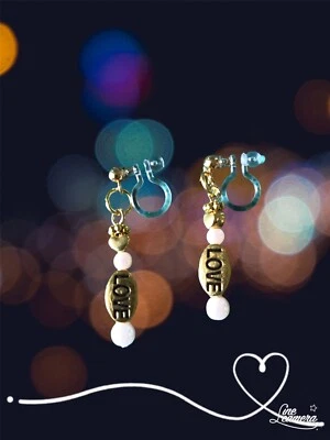 Ohne Loch Ohrringe,Gold Love Motif,Clip on earring,Handmade,Anti-allergy - Bild 1 von 2