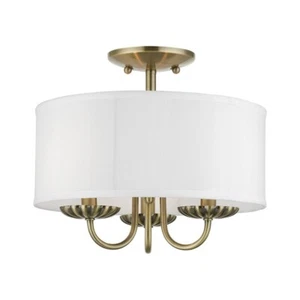 Livex Brookdale 3 Light Small Semi-Flush Mount, Brass/Off-White/White - 42987-01 - Picture 1 of 1