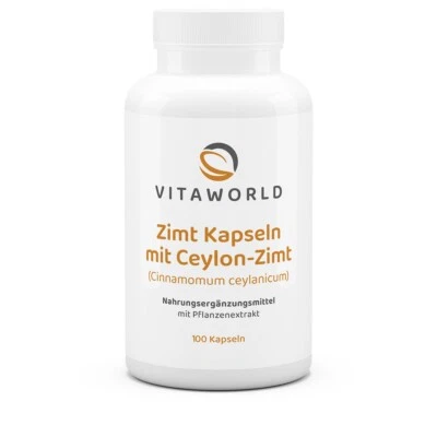 Vita World Zimt plus 500mg 100 Kapseln  Ceylon Zimt Cinnamomum Ceylanicum - Bild 1 von 3