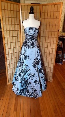 Night Moves Gown Dress Strapless Corset Full Skirt Size 10 Blue/GrayFloral Gown - Image 1 of 4