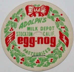 Vintage Milchflaschenverschluss ADOLPHS MILK DEPOT Egg Nog Stockton California unbenutzt - Bild 1 von 2