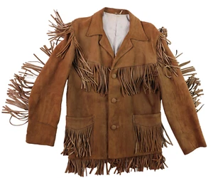 Vtg 60s 70s LEATHER HAMLET Hollywood Men’s 40 Brown Suede Fringed Jacket Western - Picture 1 of 11