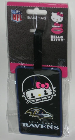 NFL Baltimore Ravens Hello Kitty Bag Tag Luggage, Backpack, etc.. New In Pkg Cover