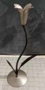 13.5" Metal Tulip Flower with Base Stainless and Brass Made in India Vintage - Picture 1 of 7