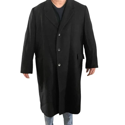 Sobretudo 54R Vintage Botany 500 preto lã mistura náilon top coat EUA - Imagem 1 de 4