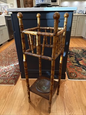 Soporte para paraguas de bambú soporte para bastón de bambú quemado palo y bola Foto 1 de 4