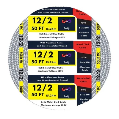 VN INFINITE QUALITY 12/2 MC Alum Cable 12-Gauge 2-Conductor Type MC Flexible Counduit Aluminum 50 FT